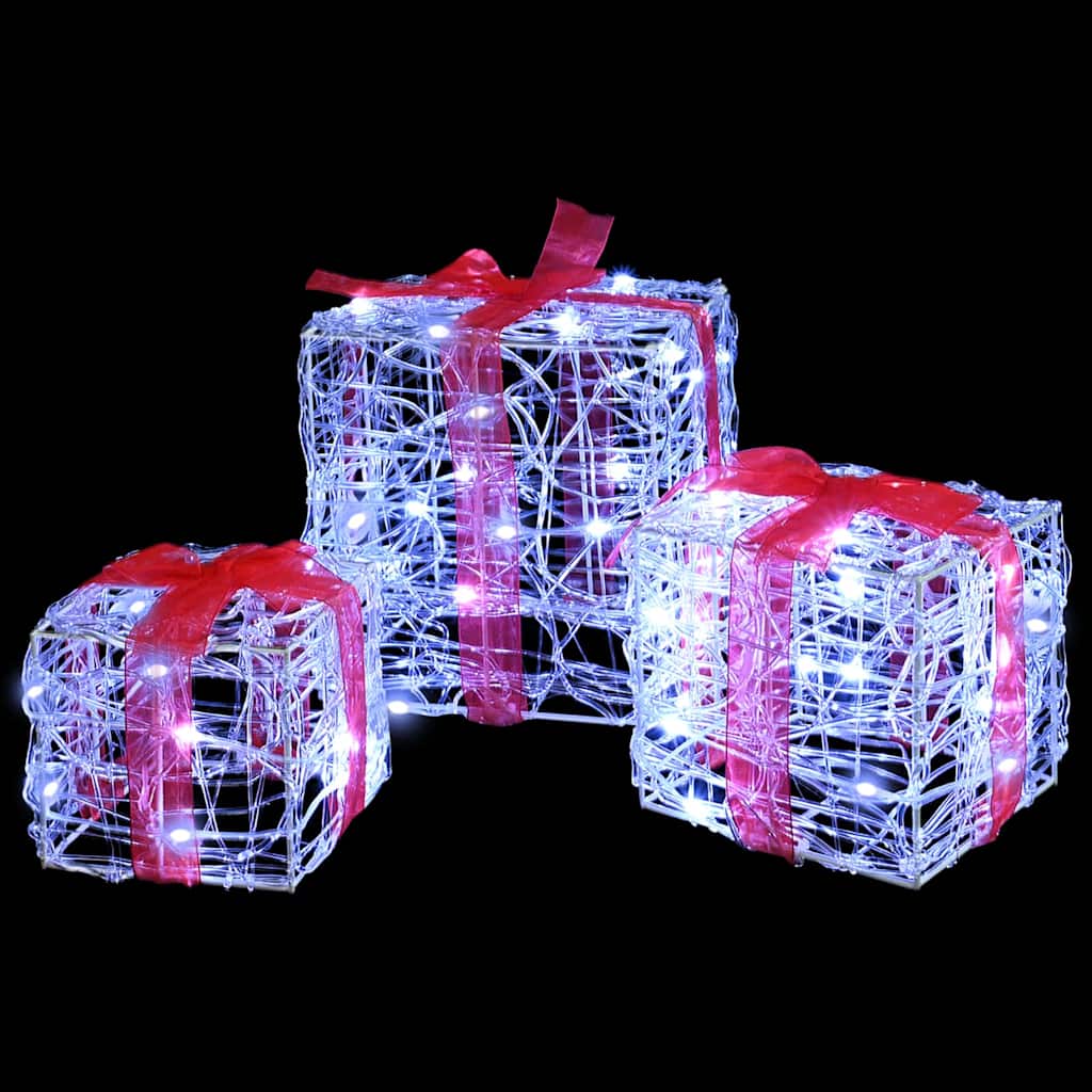 vidaXL Geschenkbox mit 60 LEDs 3 pcs Kaltweiß 20 x 20 x 20 cm Acryl