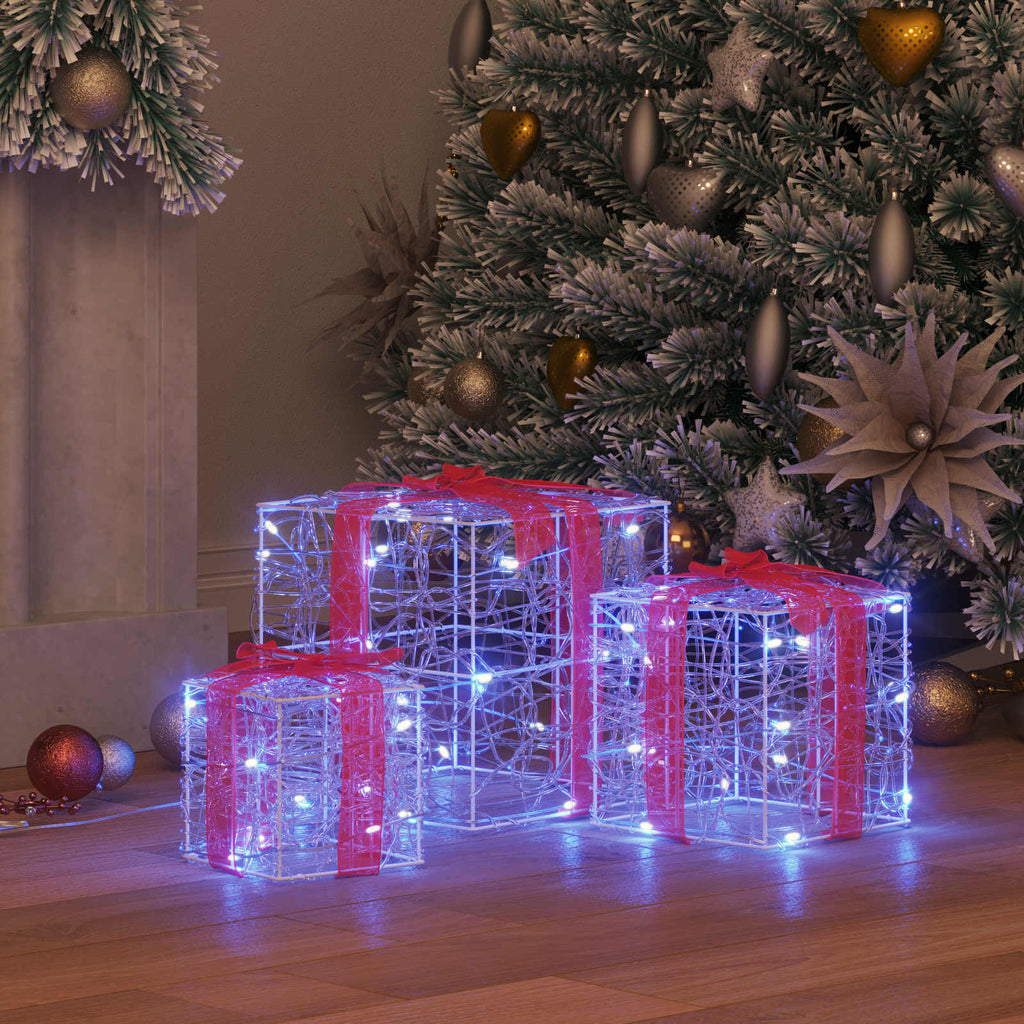 vidaXL Geschenkbox mit 60 LEDs 3 pcs Blau 20 x 20 x 20 cm Acryl