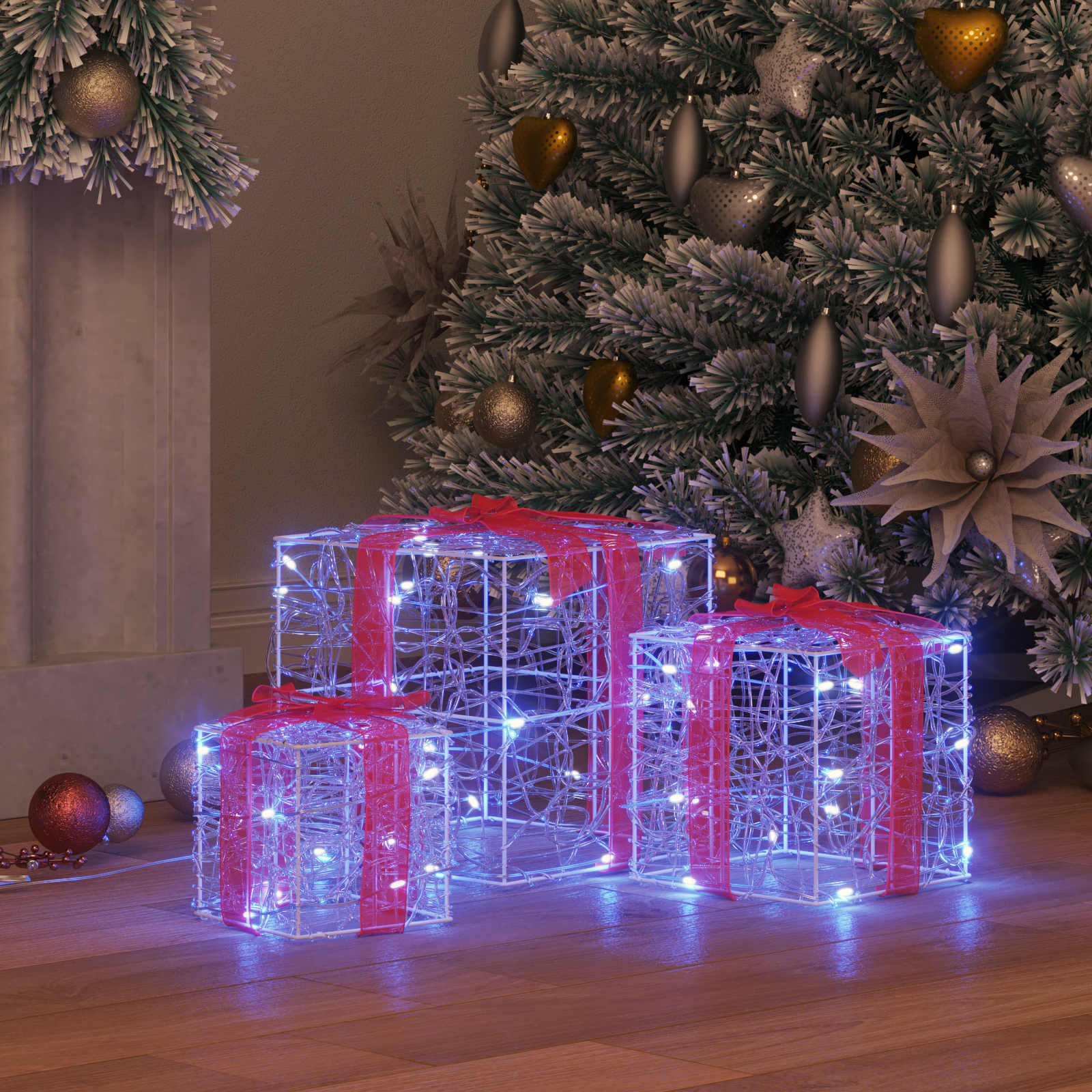 vidaXL Geschenkbox mit 60 LEDs 3 pcs Blau 20 x 20 x 20 cm Acryl