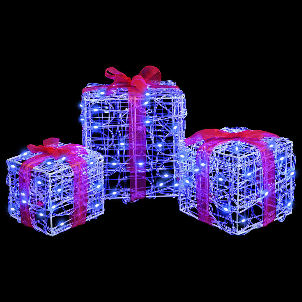 vidaXL Geschenkbox mit 60 LEDs 3 pcs Blau 20 x 20 x 20 cm Acryl