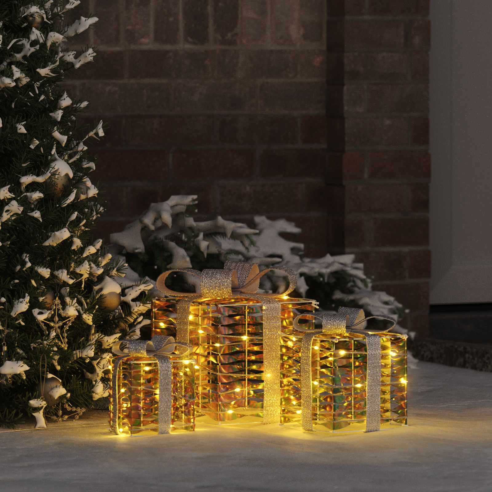 vidaXL Geschenkbox mit 60 LEDs 3 pcs Warmweiß 20 x 20 x 20 cm PET