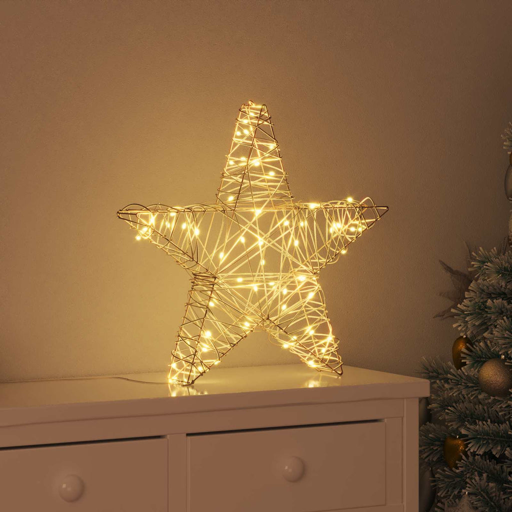 vidaXL 3D Stern mit 50 LEDs Warmweiß 55 x 52,5 x 9 cm Rattan