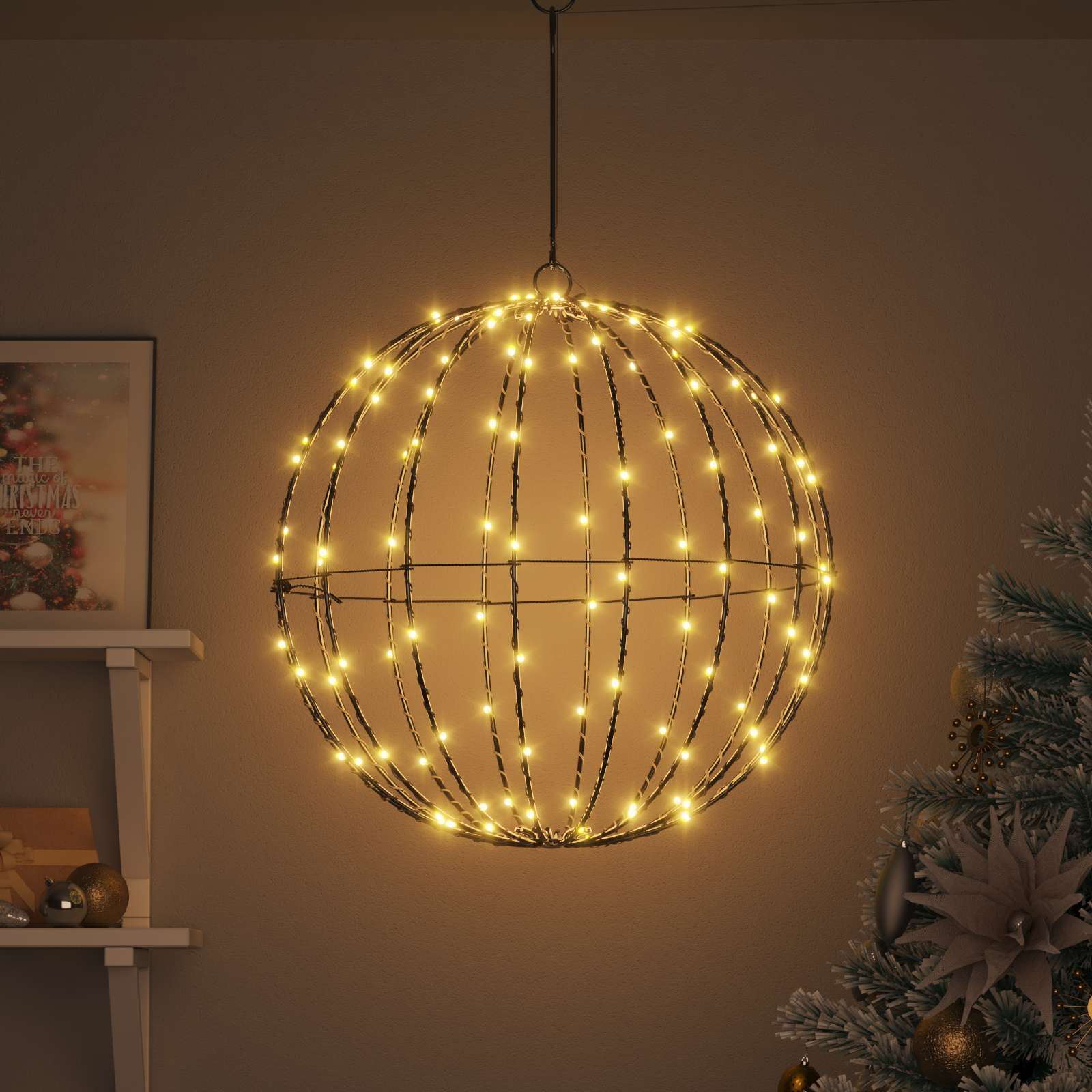 vidaXL Ball mit 160 LEDs Warmweiß 50,5 x 50,5 x 52 cm Metall