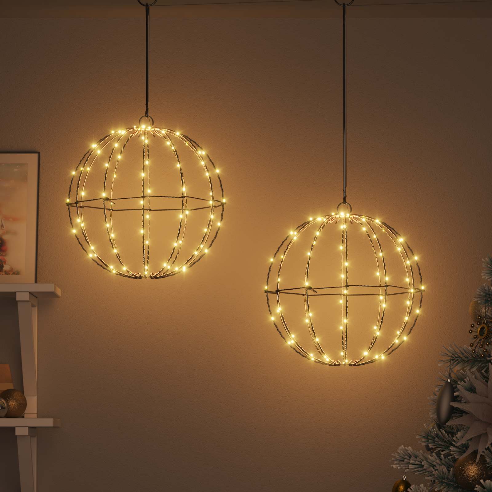 vidaXL Ball mit 192 LEDs 2 pcs Warmweiß 30 x 30 x 32 cm Metall