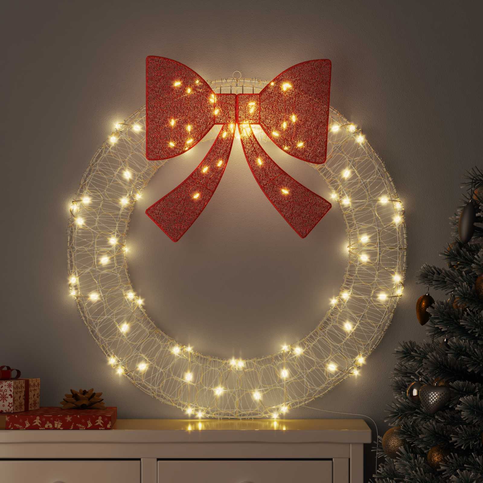 vidaXL Kranz mit 80 LEDs Warmweiß 92 x 92 x 9,5 cm Acryl