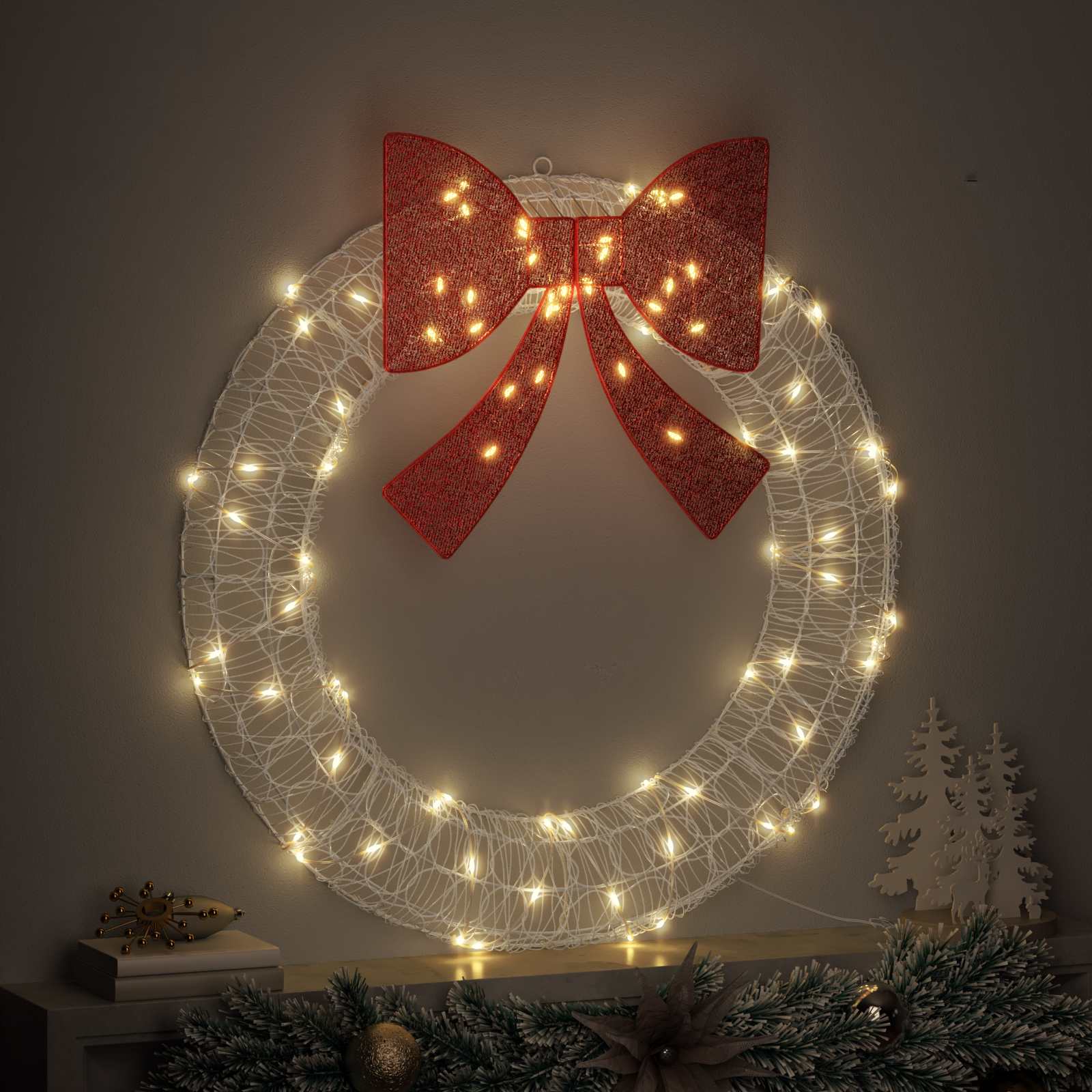 vidaXL Kranz mit 80 LEDs Warmweiß 92 x 92 x 9,5 cm Acryl