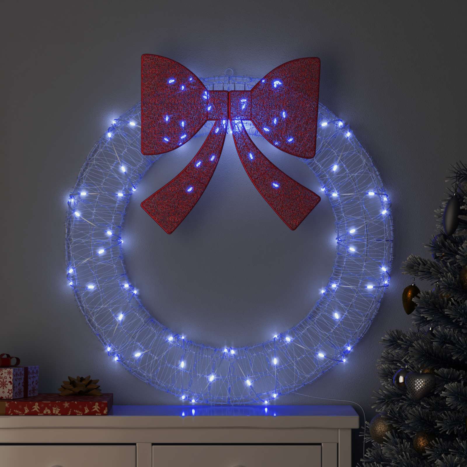 vidaXL Kranz mit 80 LEDs Blau 92 x 92 x 9,5 cm Acryl
