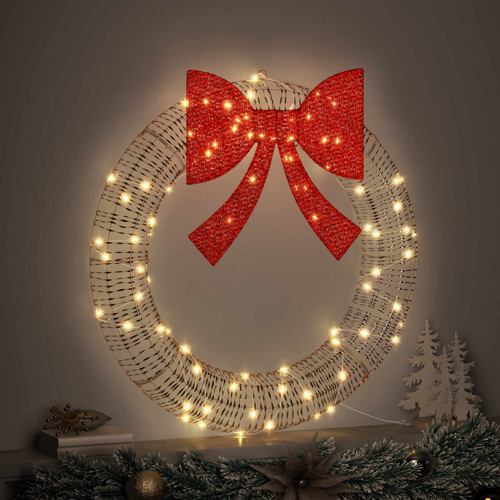 vidaXL Kranz mit 80 LEDs Warmweiß 91 x 91 x 9 cm PET
