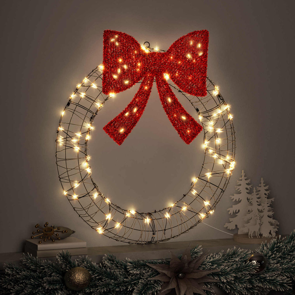 vidaXL Kranz mit 60 LEDs Warmweiß 75 x 75 x 8 cm Rattan