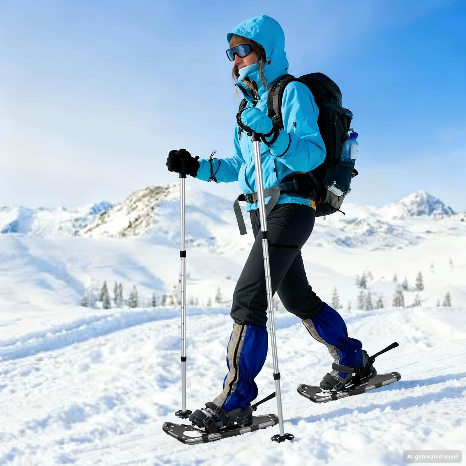 vidaXL 3 in 1 Schneeschuhe mit Wanderstöcken Silber und Schwarz