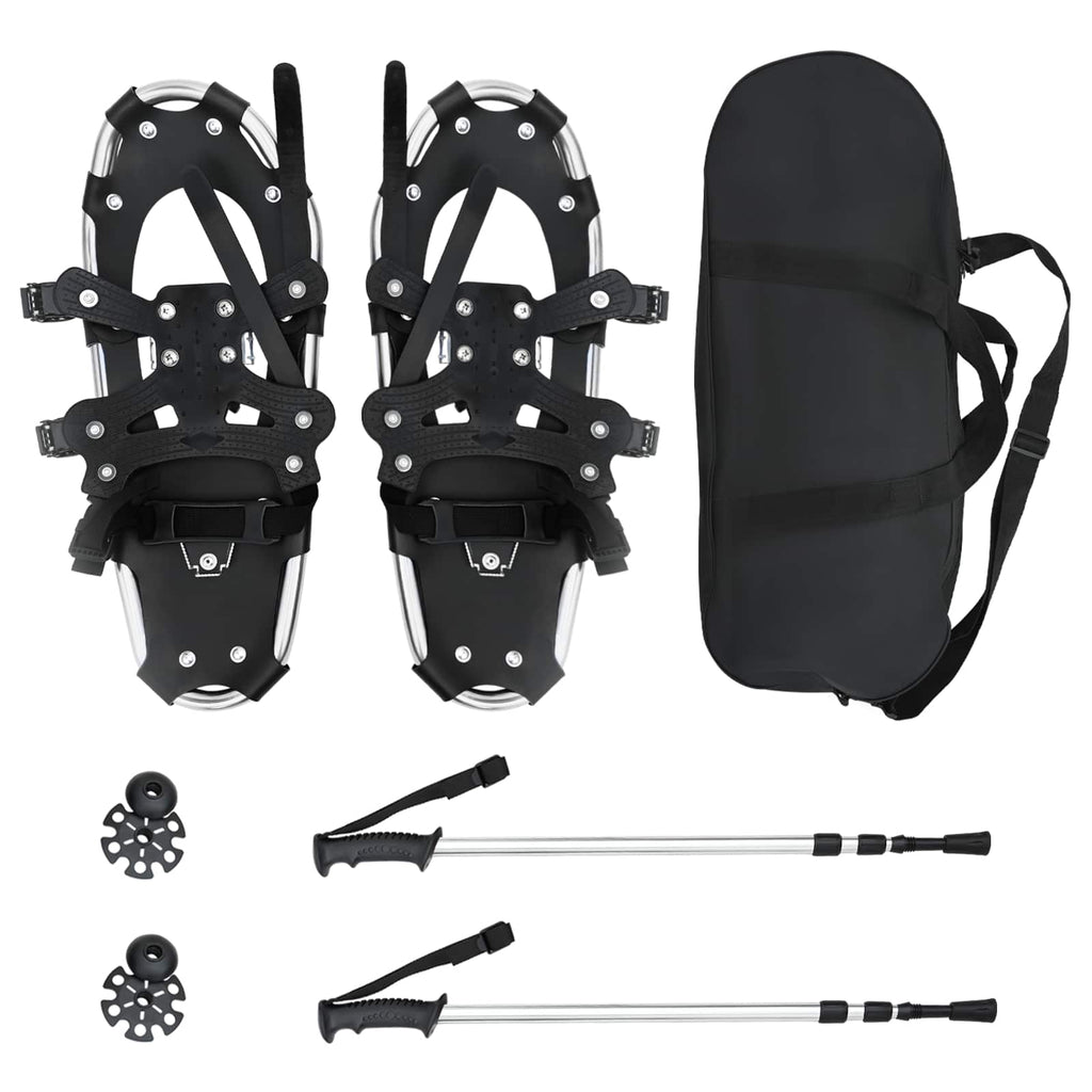 vidaXL 3 in 1 Schneeschuhe mit Wanderstöcken Silber und Schwarz