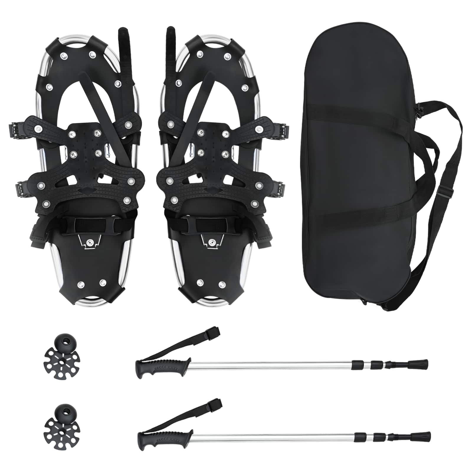 vidaXL 3 in 1 Schneeschuhe mit Wanderstöcken Silber und Schwarz