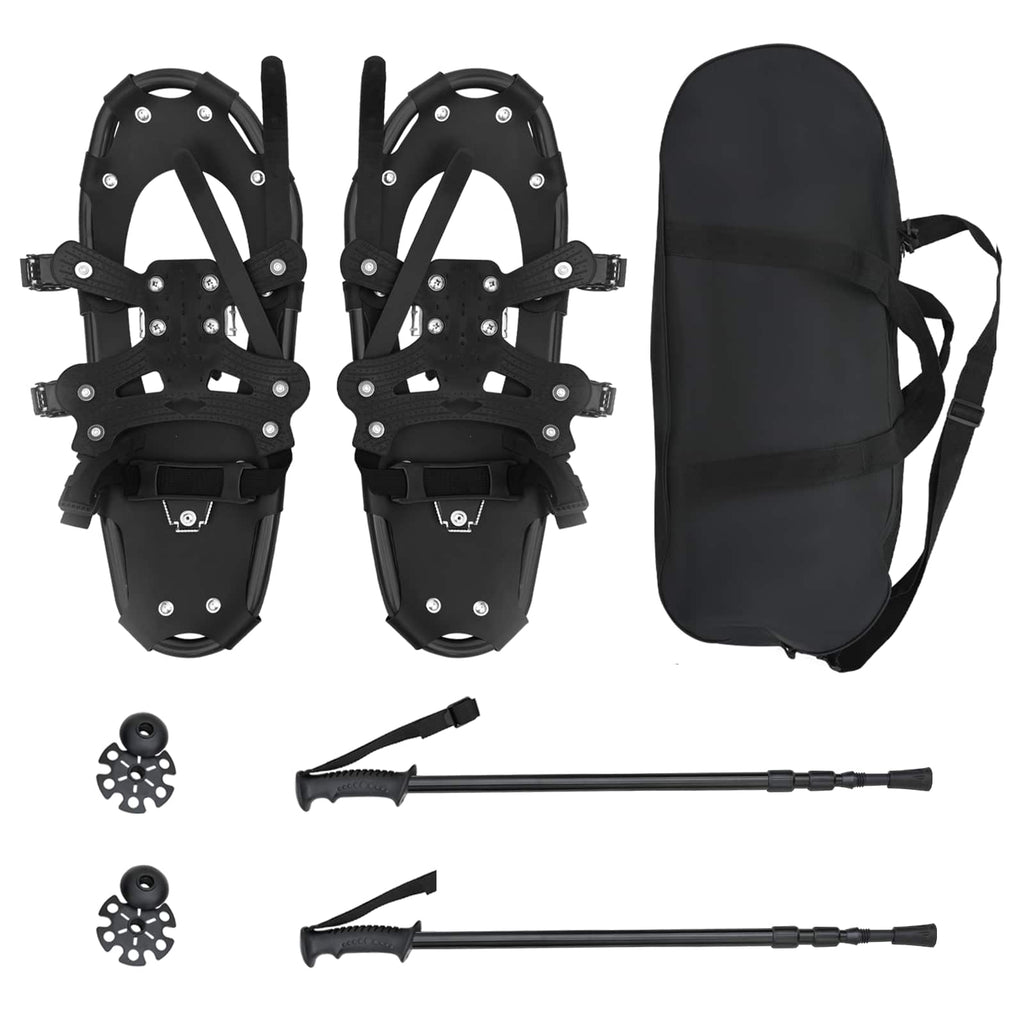 vidaXL 3 in 1 Schneeschuhe mit Wanderstöcken Schwarz 53 x 21 cm