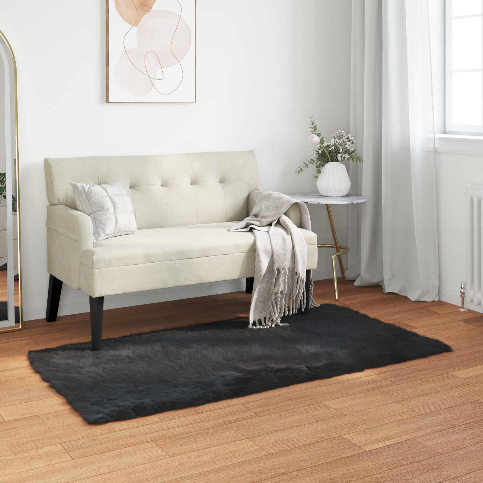 vidaXL Teppich aus Kunstschaffell TAFALLA Schwarz 60 x 110 cm