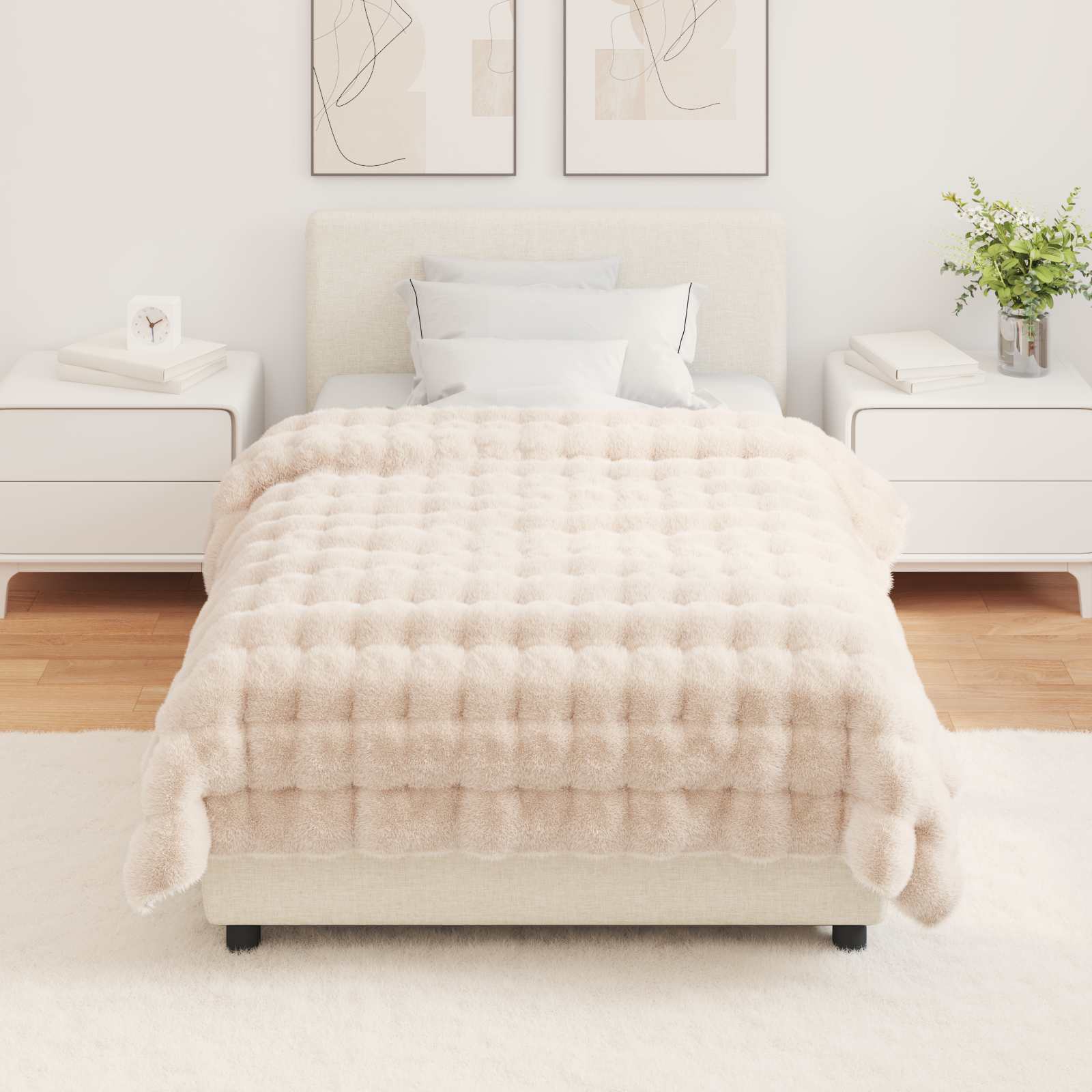 vidaXL Rutschfeste Decke aus Kunstkaninchenfell Olite 4 pcs Beige