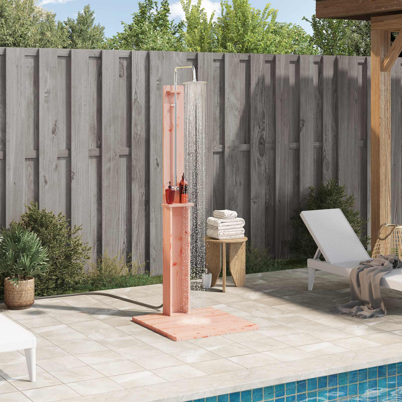 vidaXL Outdoor-Dusche Natur 75 x 76 x 217 cm Massives Douglasienholz