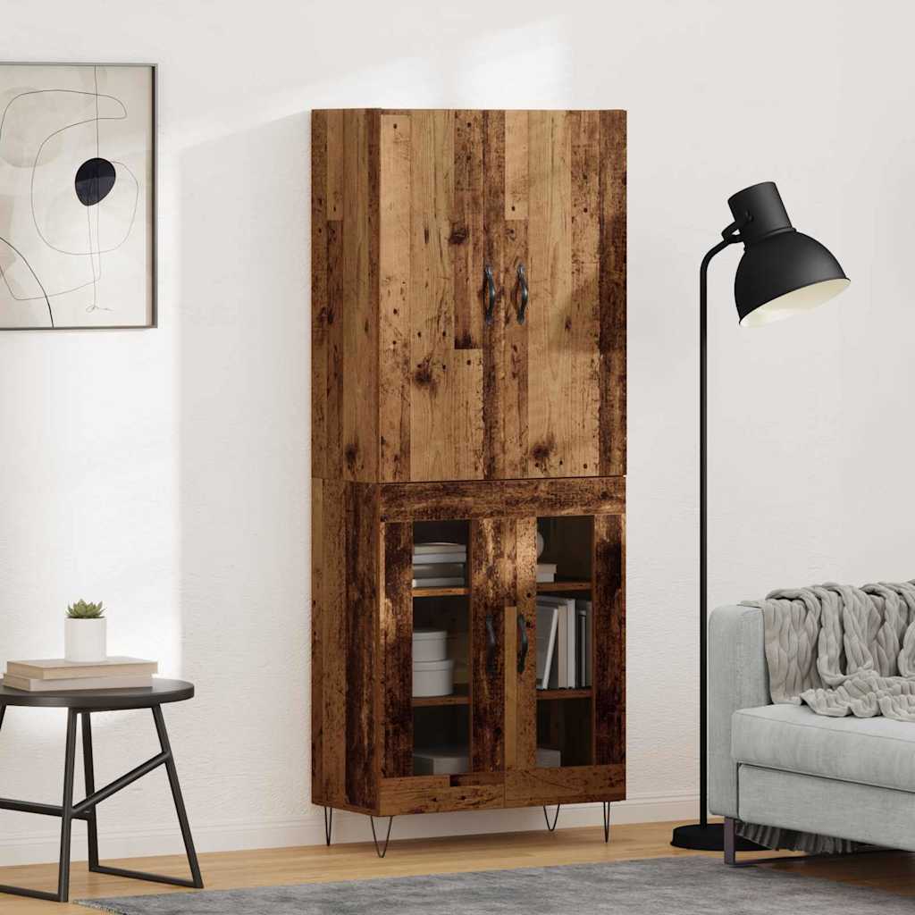 vidaXL Highboard 2 pcs Altholz Ingenieurholz und Glas