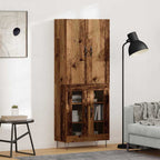 vidaXL Highboard 2 pcs Altholz Ingenieurholz und Glas