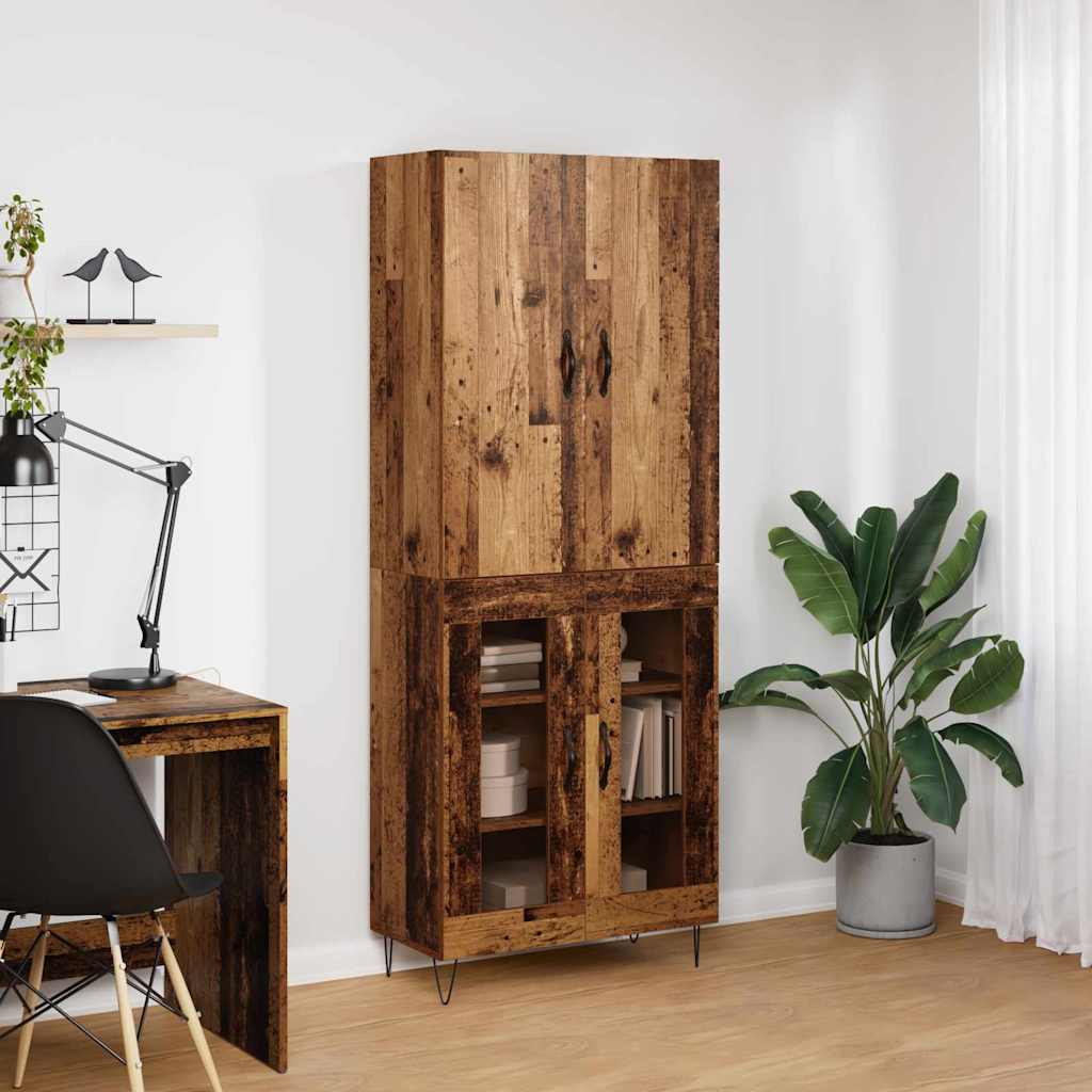 vidaXL Highboard 2 pcs Altholz Ingenieurholz und Glas