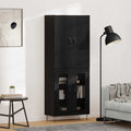 vidaXL Highboard 2 pcs Schwarz Eichen-Optik Ingenieurholz und Glas