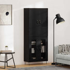 vidaXL Highboard 2 pcs Schwarz Eichen-Optik Ingenieurholz und Glas