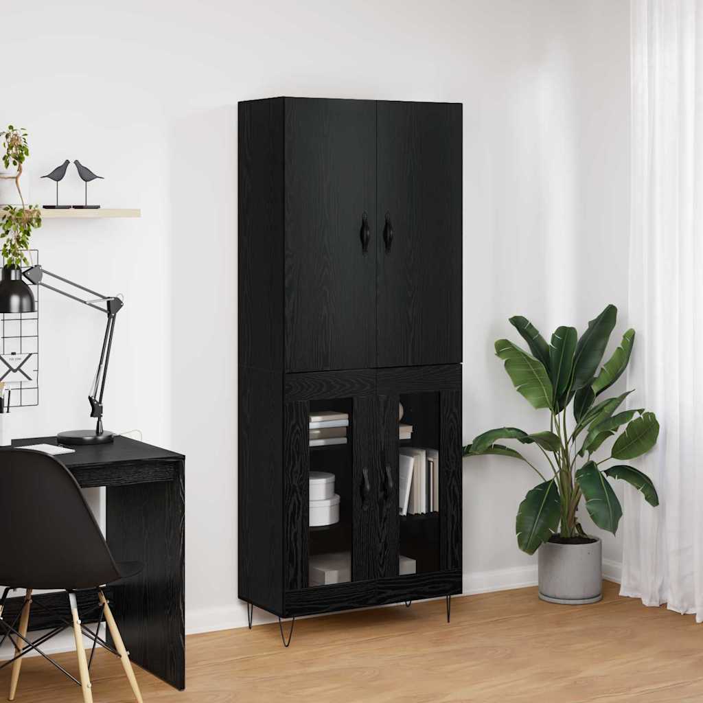 vidaXL Highboard 2 pcs Schwarz Eichen-Optik Ingenieurholz und Glas