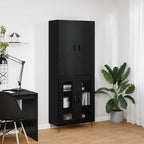 vidaXL Highboard 2 pcs Schwarz Eichen-Optik Ingenieurholz und Glas