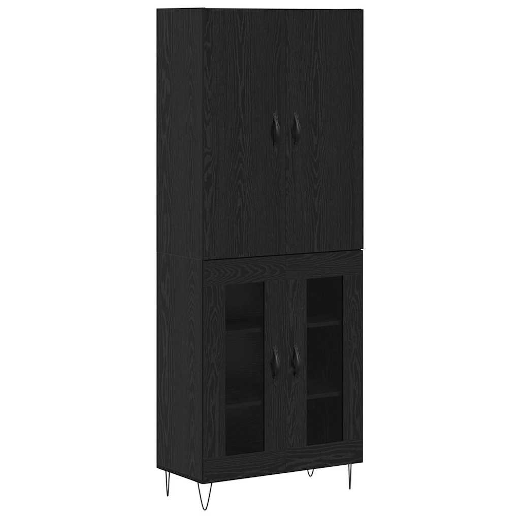 vidaXL Highboard 2 pcs Schwarz Eichen-Optik Ingenieurholz und Glas