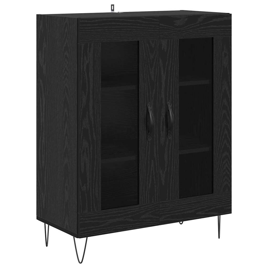 vidaXL Highboard 2 pcs Schwarz Eichen-Optik Ingenieurholz und Glas