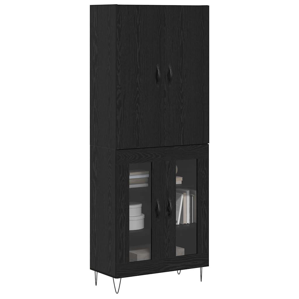 vidaXL Highboard 2 pcs Schwarz Eichen-Optik Ingenieurholz und Glas