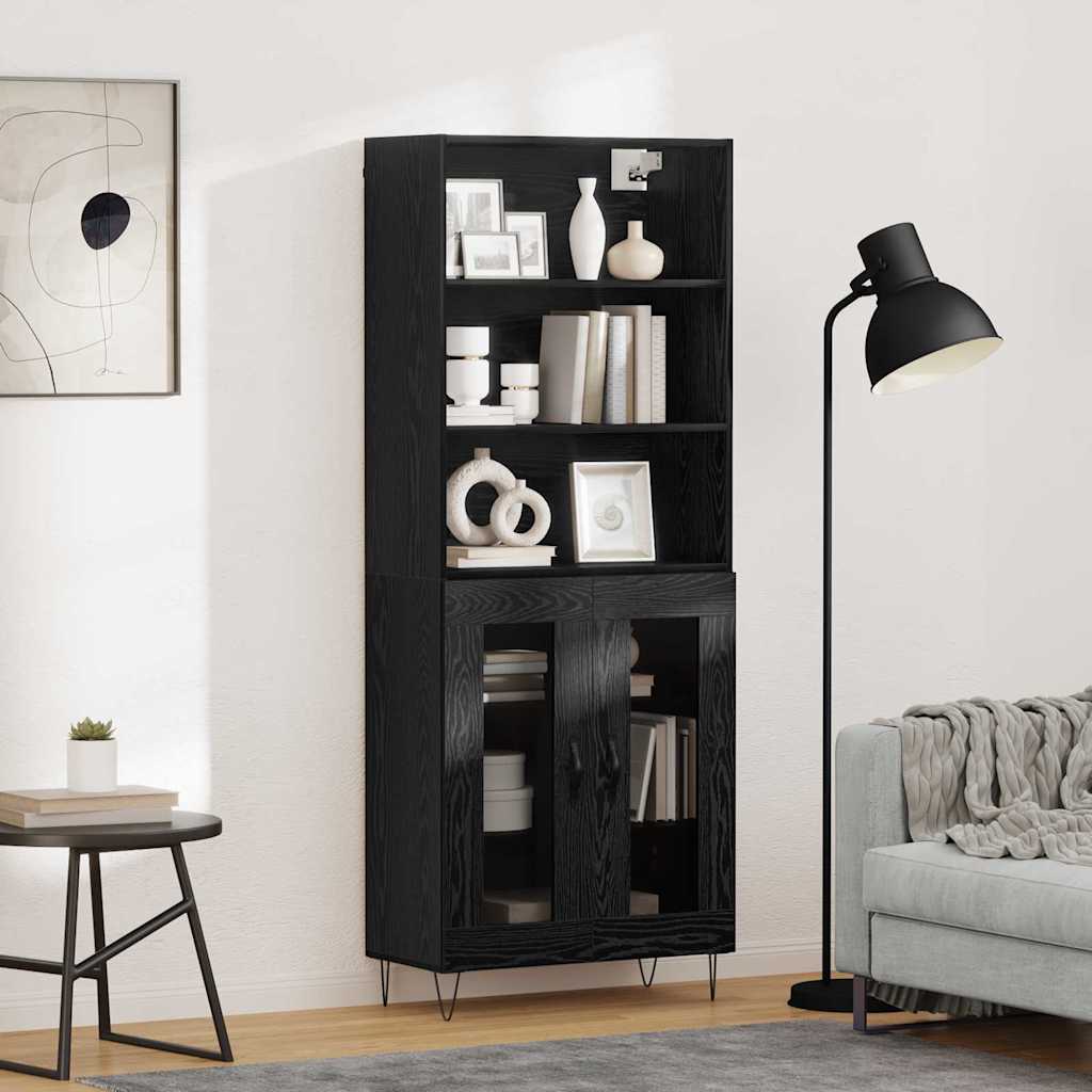 vidaXL Highboard 2 pcs Schwarz Eichen-Optik Holzwerkstoff
