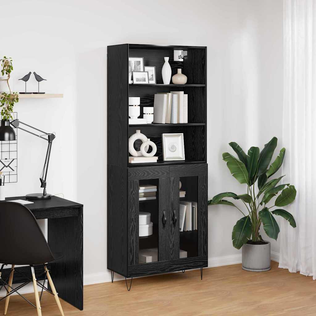 vidaXL Highboard 2 pcs Schwarz Eichen-Optik Holzwerkstoff