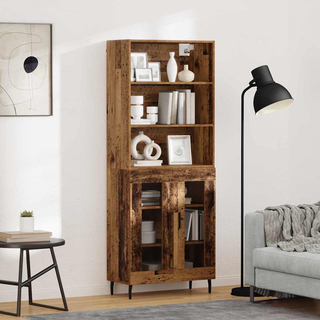 vidaXL Highboard Altholz 69,5 x 34 x 180 cm Engineered Wood und Glas