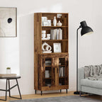 vidaXL Highboard Altholz 69,5 x 34 x 180 cm Engineered Wood und Glas