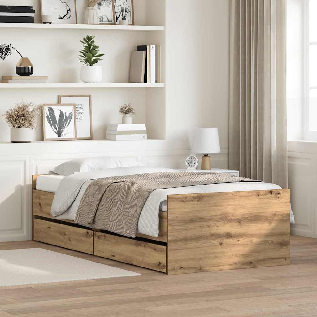 vidaXL Bettrahmen Artisan-Eiche 100 x 200 cm Massives Kiefernholz