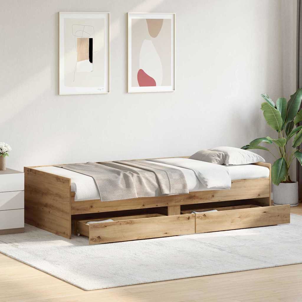 vidaXL Bettrahmen Artisan-Eiche 100 x 200 cm Massives Kiefernholz