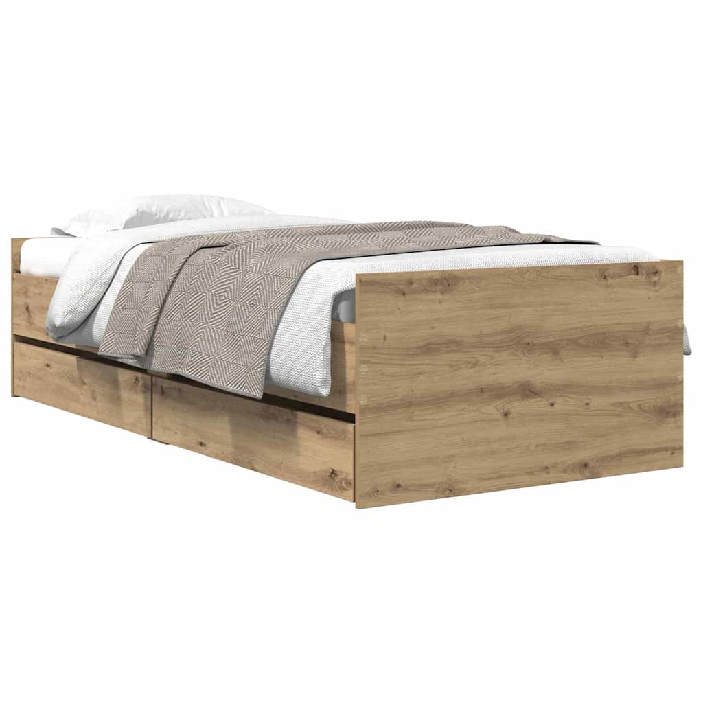 vidaXL Bettrahmen Artisan-Eiche 100 x 200 cm Massives Kiefernholz