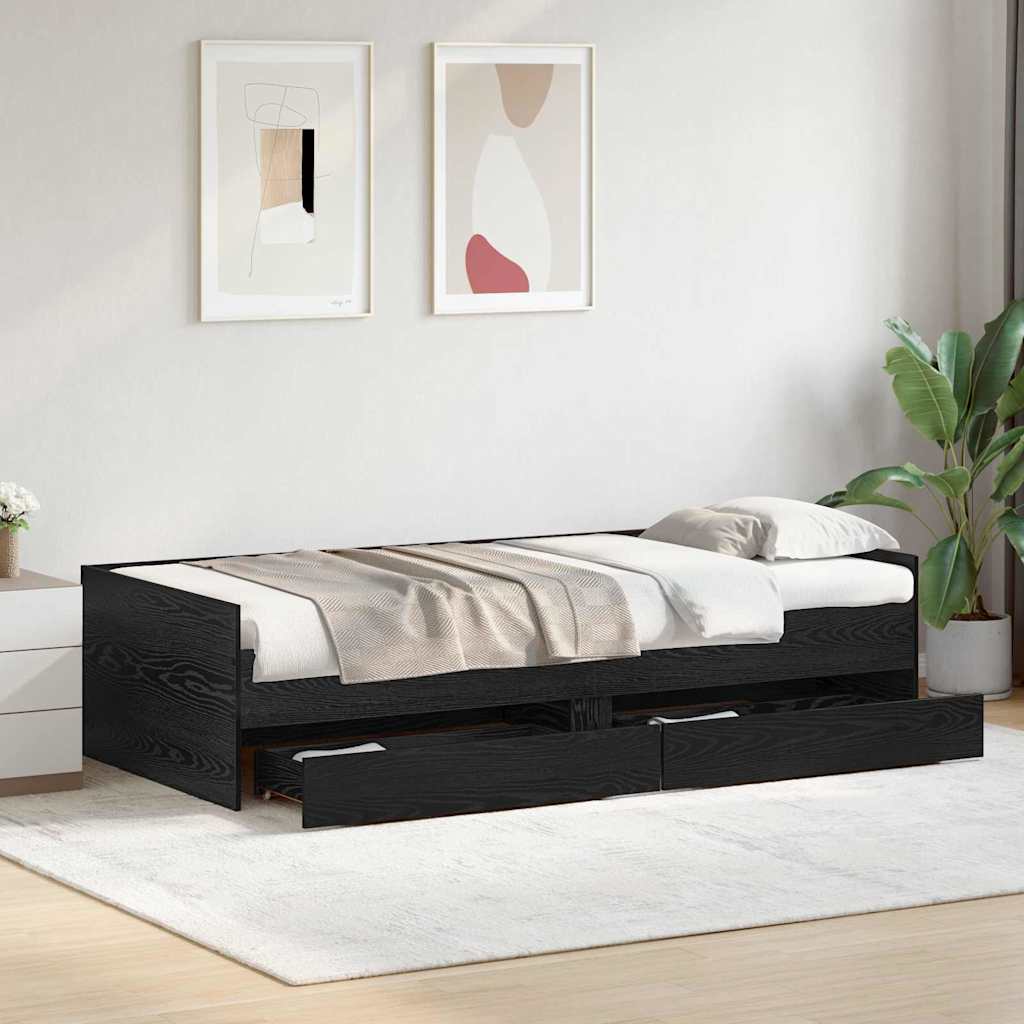vidaXL Bettrahmen mit Schubladen Schwarz Eichen-Optik 100 x 200 cm