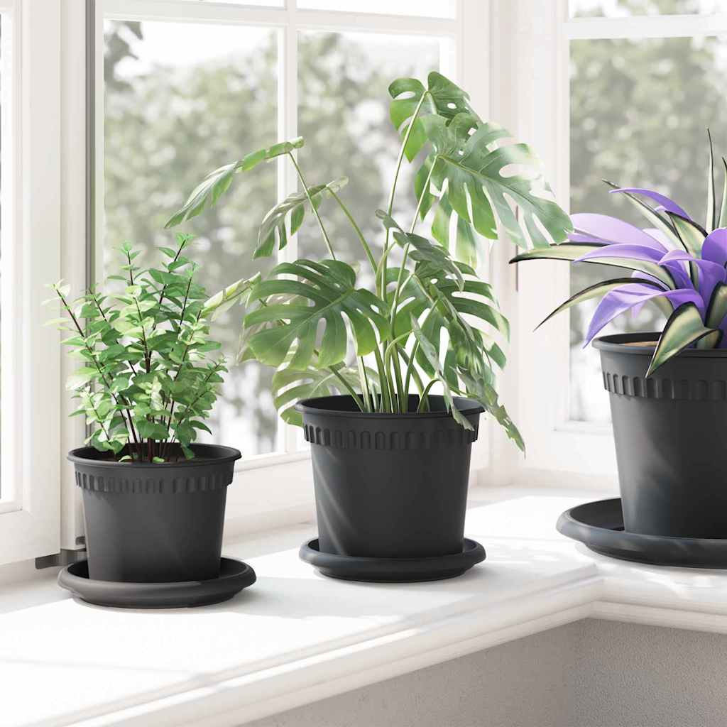 vidaXL Runde Blumenplatte 6 pcs Schwarz Ø 14 x 2 cm Kunststoff