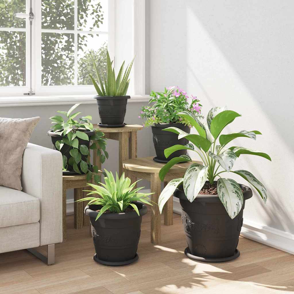 vidaXL Runde Blumenplatte 6 pcs Schwarz Ø 14 x 2 cm Kunststoff