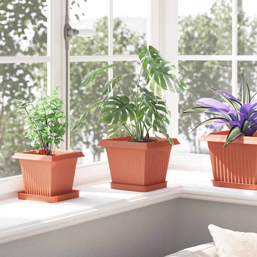 vidaXL Quadratisches Blumentablett 6 pcs Ziegelrot 15 x 15 x 2 cm