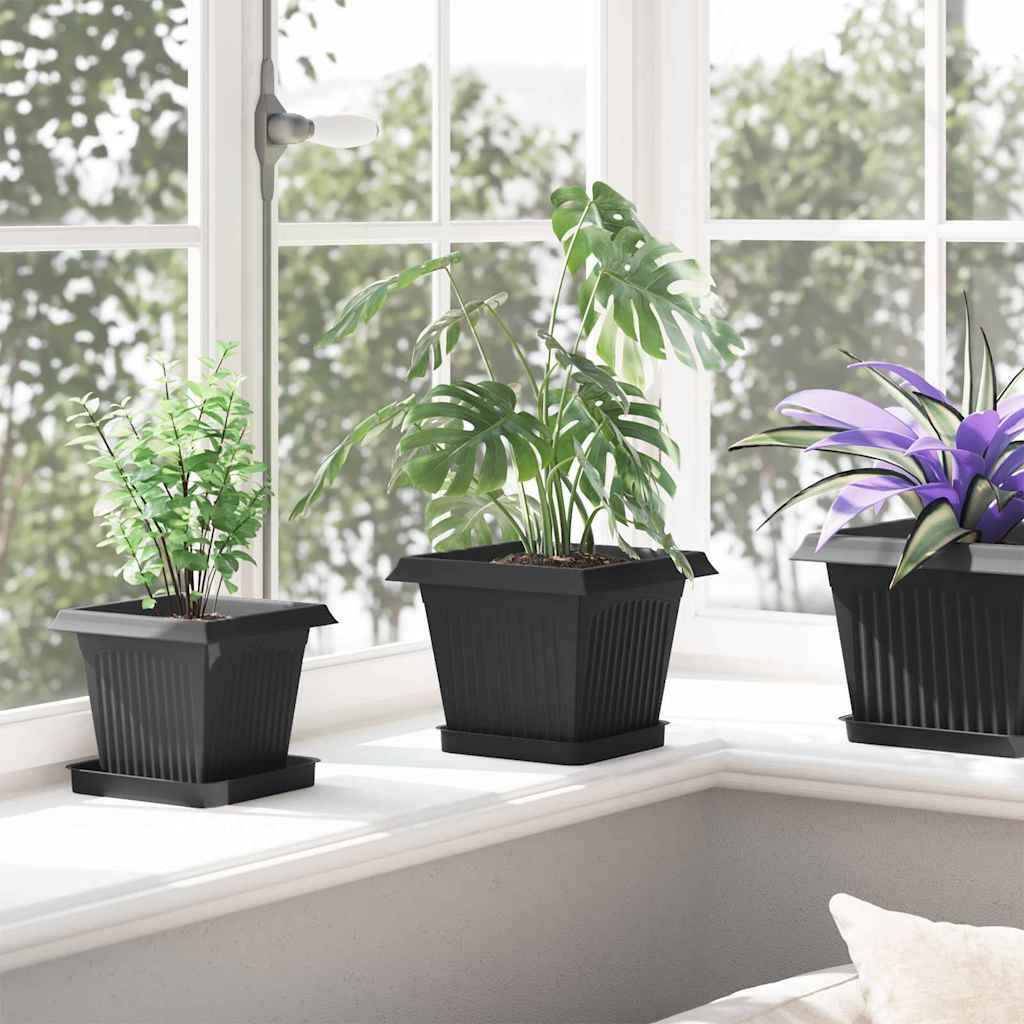 vidaXL Quadratisches Blumentablett 6 pcs Schwarz 15 x 15 x 2 cm