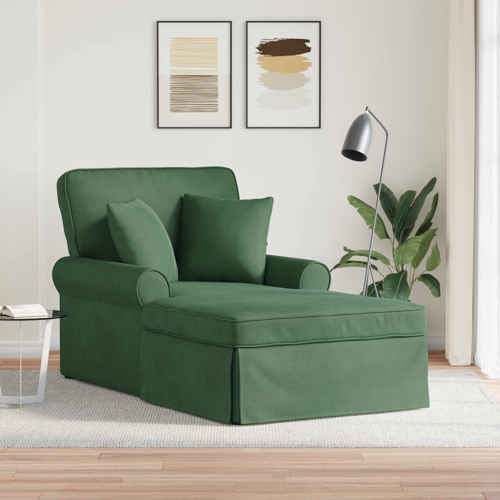 vidaXL Chaise Lounge mit Rock mit Kissen 3 pcs Dschungelgrün Cordstoff