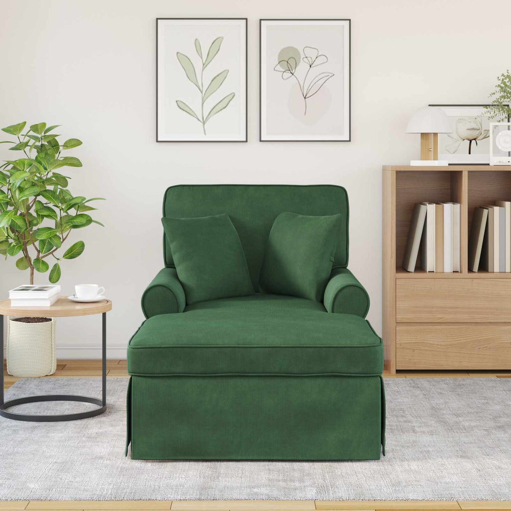 vidaXL Chaise Lounge mit Rock mit Kissen 3 pcs Dschungelgrün Cordstoff