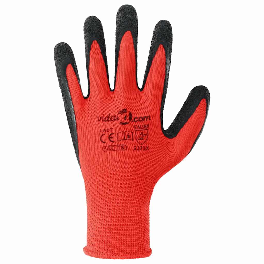 vidaXL Arbeitshandschuhe 12 pcs Rot und Schwarz 7 / S Latexbeschichtung