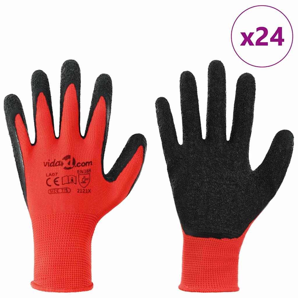 vidaXL Arbeitshandschuhe 24 pcs Rot und Schwarz 7 / S Latexbeschichtung
