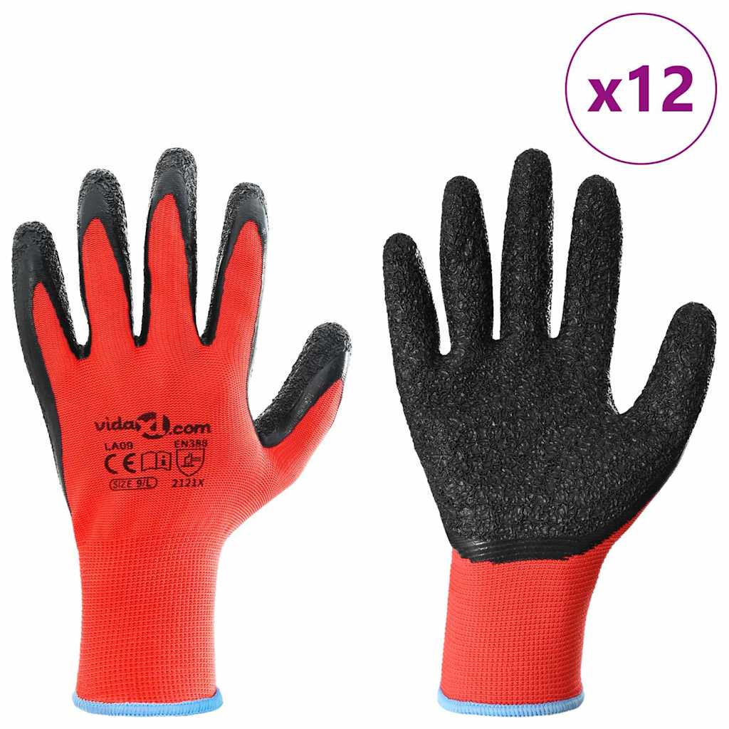 vidaXL Arbeitshandschuhe 12 pcs Rot und Schwarz 9 / l Latexbeschichtung