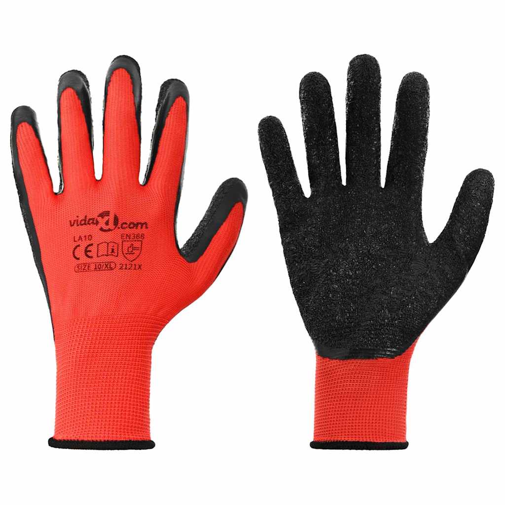 vidaXL Arbeitshandschuhe 12 pcs Rot und Schwarz 10 / XL