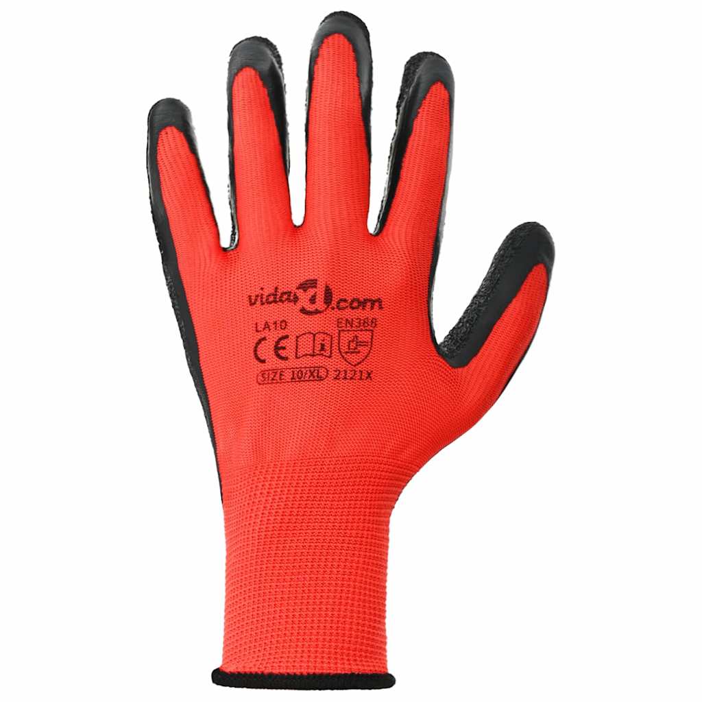 vidaXL Arbeitshandschuhe 12 pcs Rot und Schwarz 10 / XL