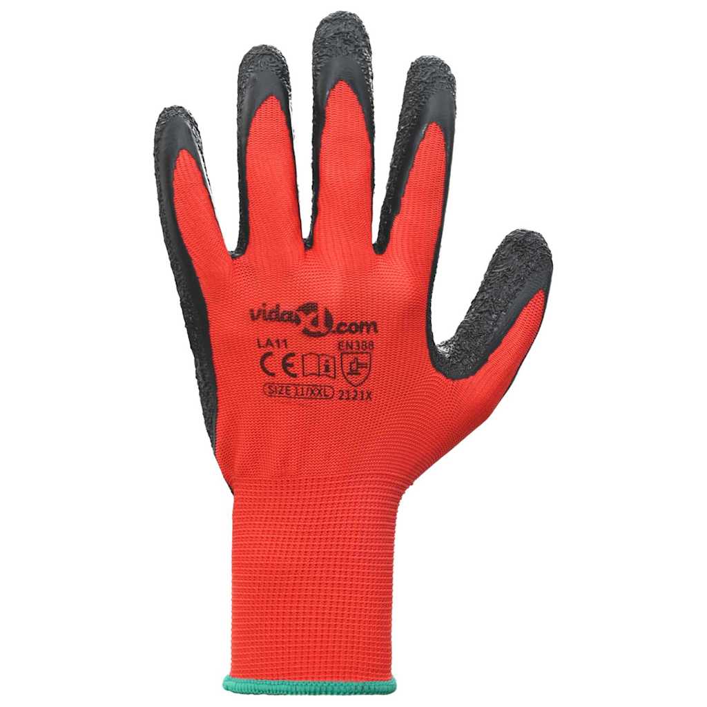 vidaXL Arbeitshandschuhe 12 pcs Rot und Schwarz 11 / XXL